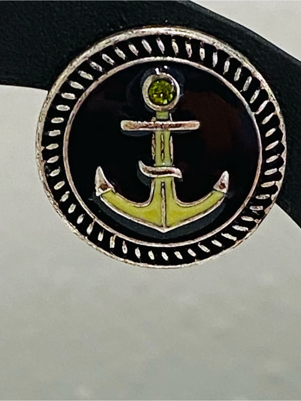 Navy Blue Nautical Green Rhinestone Anchor Post Earrings Textured Rope Border